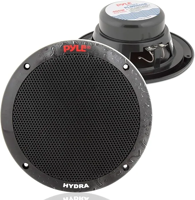 Pyle 6.5 Inch Dual Marine Speakers - 2 Way Waterproof and Weather Resistant Outdoor Audio Stereo Sound System with 400 Watt Power, Polypropylene Cone and Butyl Rubber Surround-1 Pair-PLMR605W (Black)