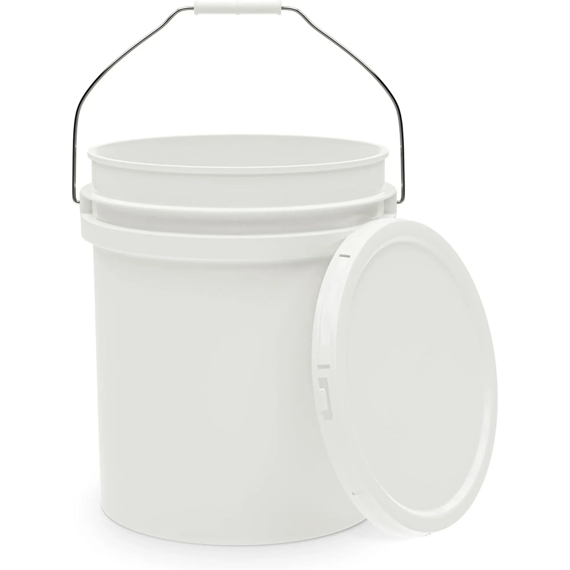 5-Gallon White Bucket Pail Container with Lid | Food Grade | Heavy-Duty 90Mil Extra Durable | Metal Handles with Plastic Grip for Easy Carrying |