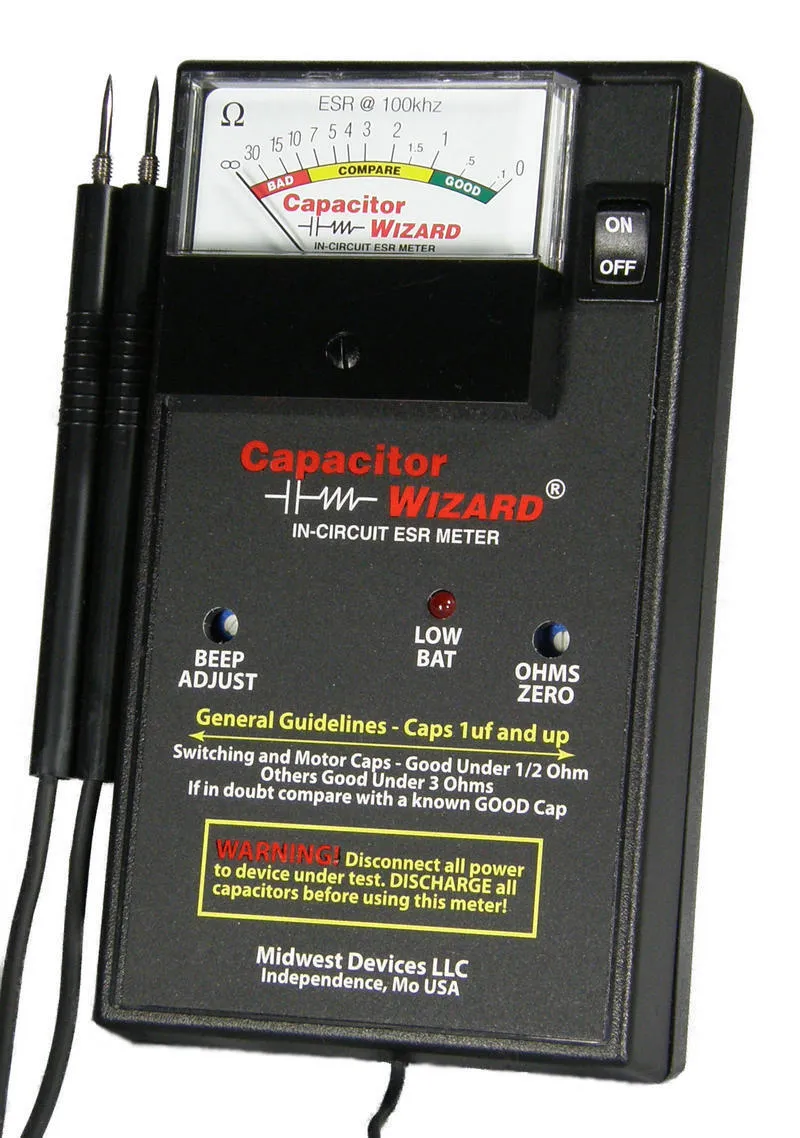 Midwest Devices, Capacitor Wizard Analog ESR Tester with Overstress Protection