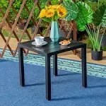 PHI VILLA Indoor Outdoor Small Metal Square Side/End Table, Patio Coffee Bistro Table, Black