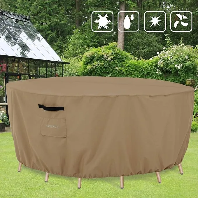 Tempera Patio Table Cover , Sectional Sofa , Dining Set Cover Outdoor , Anti-Fading , Waterproof for Outside Furniture, 62"D x 27.8"H, Taupe