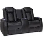 Lane Omega Home Theater Seating Black Leather Gel Power Recline Loveseat with Center Storage Console