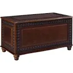 Traditional Cedar Chest with Carving and Bun Feet, Brown