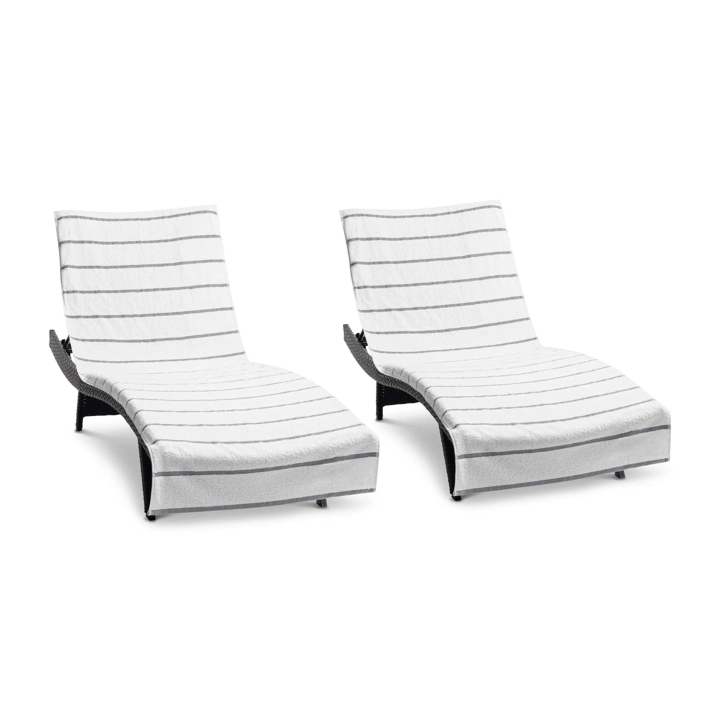 Las Rayas Pool Lounge Chair Cover 2-Pack with Fitted Top Pocket Extra Long 30x85 in. 2 Pack / Light Grey