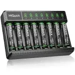 HiQuick 8x AAA Rechargeable Batteries 1.2V Ni-MH Battery + 8 Bay Smart Charger