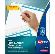 Avery Print and Apply Index Maker Clear Label Dividers 5 White Tabs Letter 5 Sets