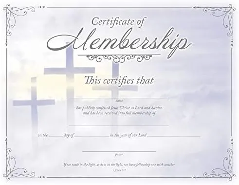 Certificate of Membership - Silver Foil Embossing - KJV Scripture - 11 x 8.5 inches - Package of 6