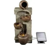 Teamson Home Indoor Water Fountain Solar Powered Wall Tiered with Bowls and Pots