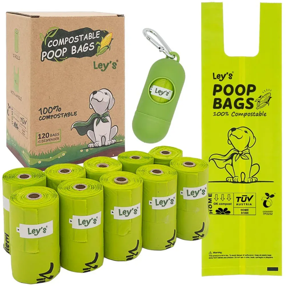 Compostable Dog Poop Bags, Plant-Based Biodegradable Doggie Waste Bags with E...