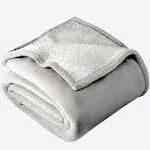 Bare Home Fleece Sherpa Blanket, Throw - Light Grey