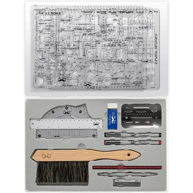 Mr. Pen Professional Geometry Set, 17 Pcs, Architect Compass and Protractor Set