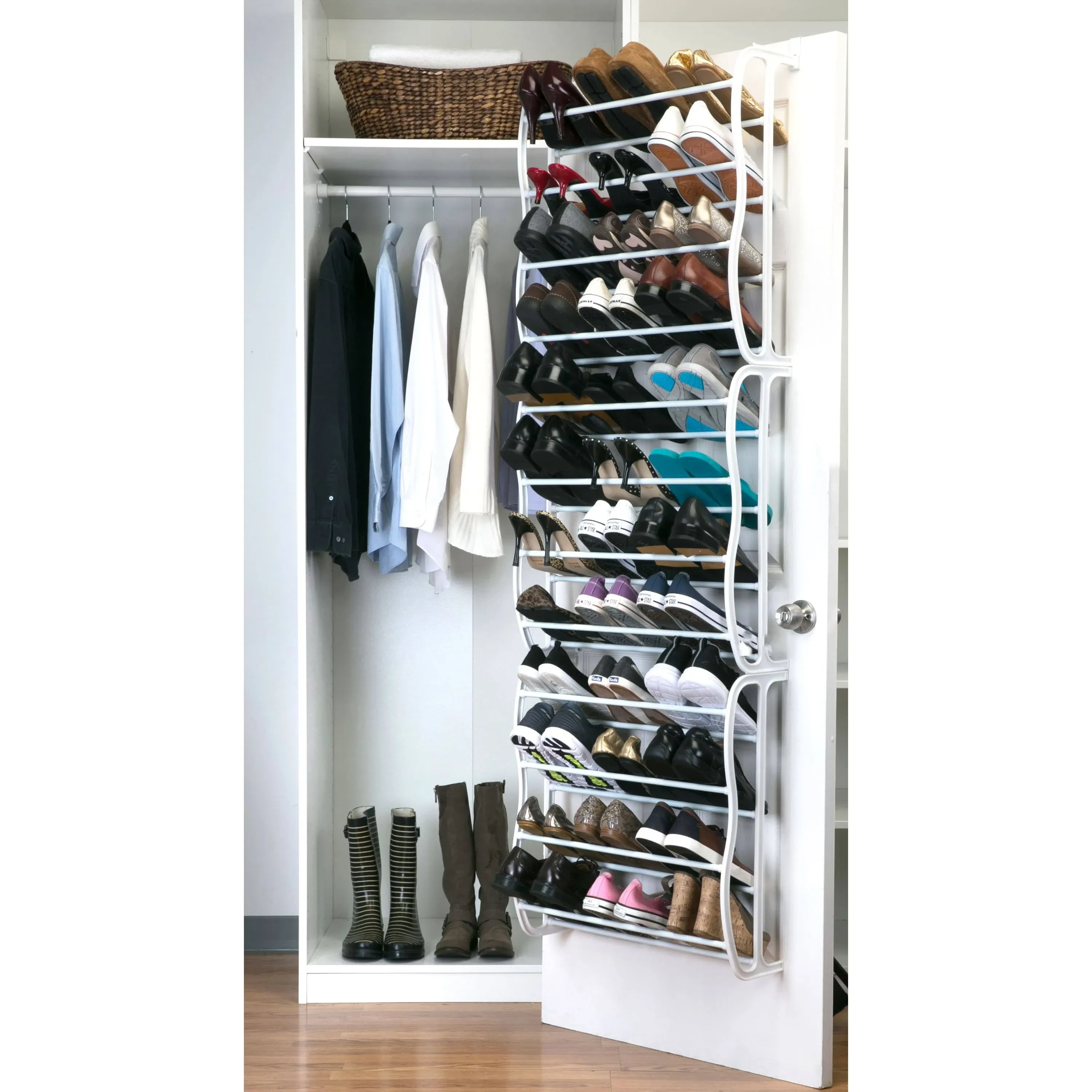 Simplify 36 Pair Adjustable Over The Door Shoe Rack - White