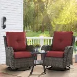 Pocassy 3-Piece Outdoor Swivel Bistro Set, Wicker Rocking Chairs