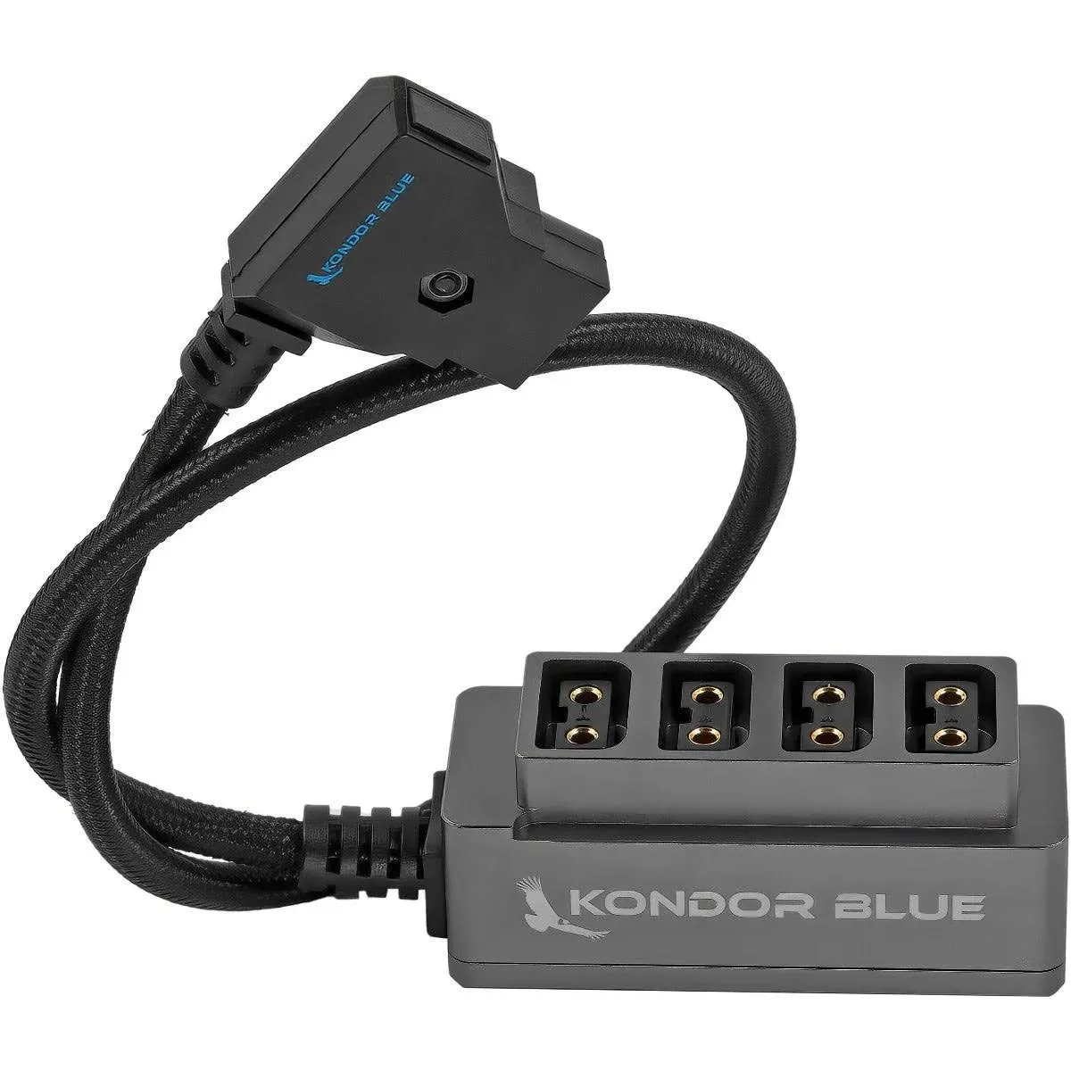 Kondor Blue Male D-Tap to 4-Port Female D-Tap Splitter Hub with Voltmeter (16", Space Gray)