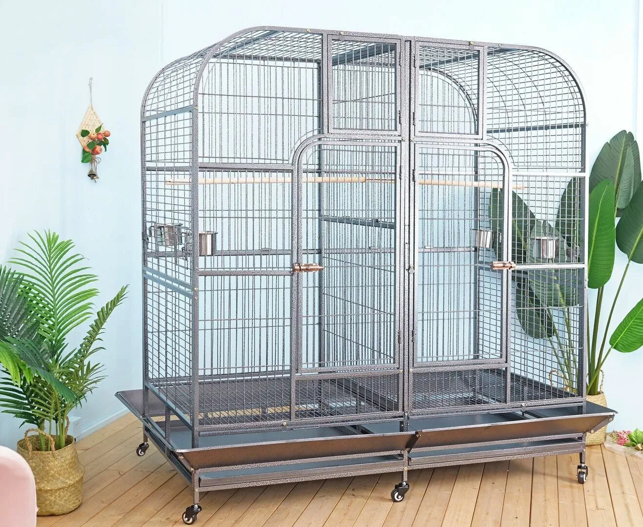 Double Bird Cage with center divider for Parrot Macaw Aviary W64xD32xH73 NEW