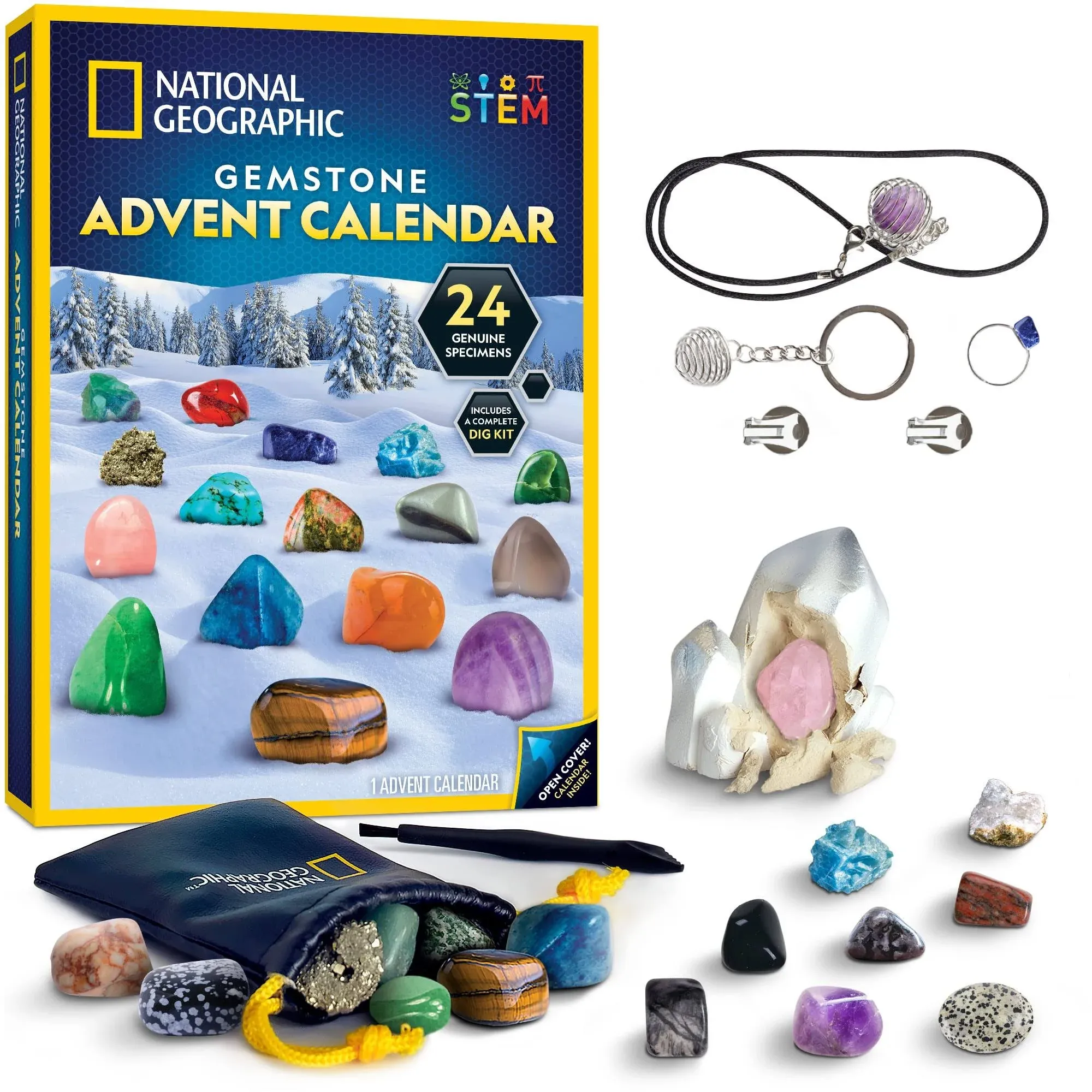 JMW Sales, Inc. National Geographic Gemstone Advent Calendar 2023 Advent Calendar for Kids with 24 Gemstones