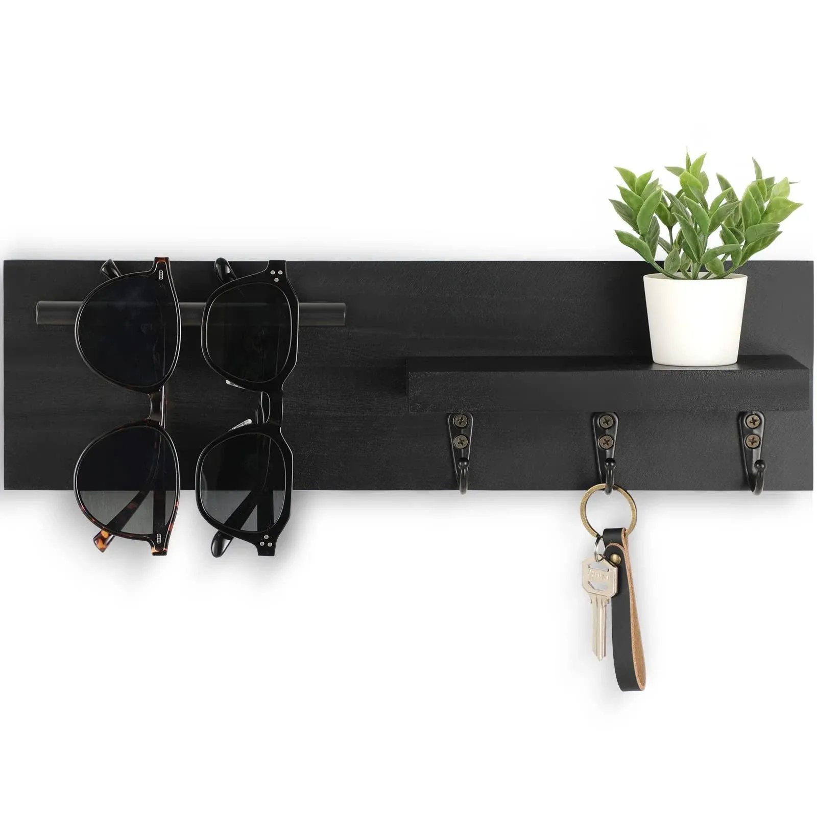 Key Holder for Wall, Decorative Entryway Shelf with Hooks Holds Keys, Dog Black