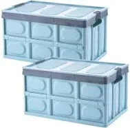 Lidded Storage Bins 2 Pack 30L Collapsible Storage Box Crates Plastic Tote