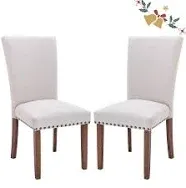 COLAMY Upholstered Parsons Dining Chairs Set of 2, PU Leather Dining Room Kitchen Side Chair with Nailhead Trim and Wood Legs