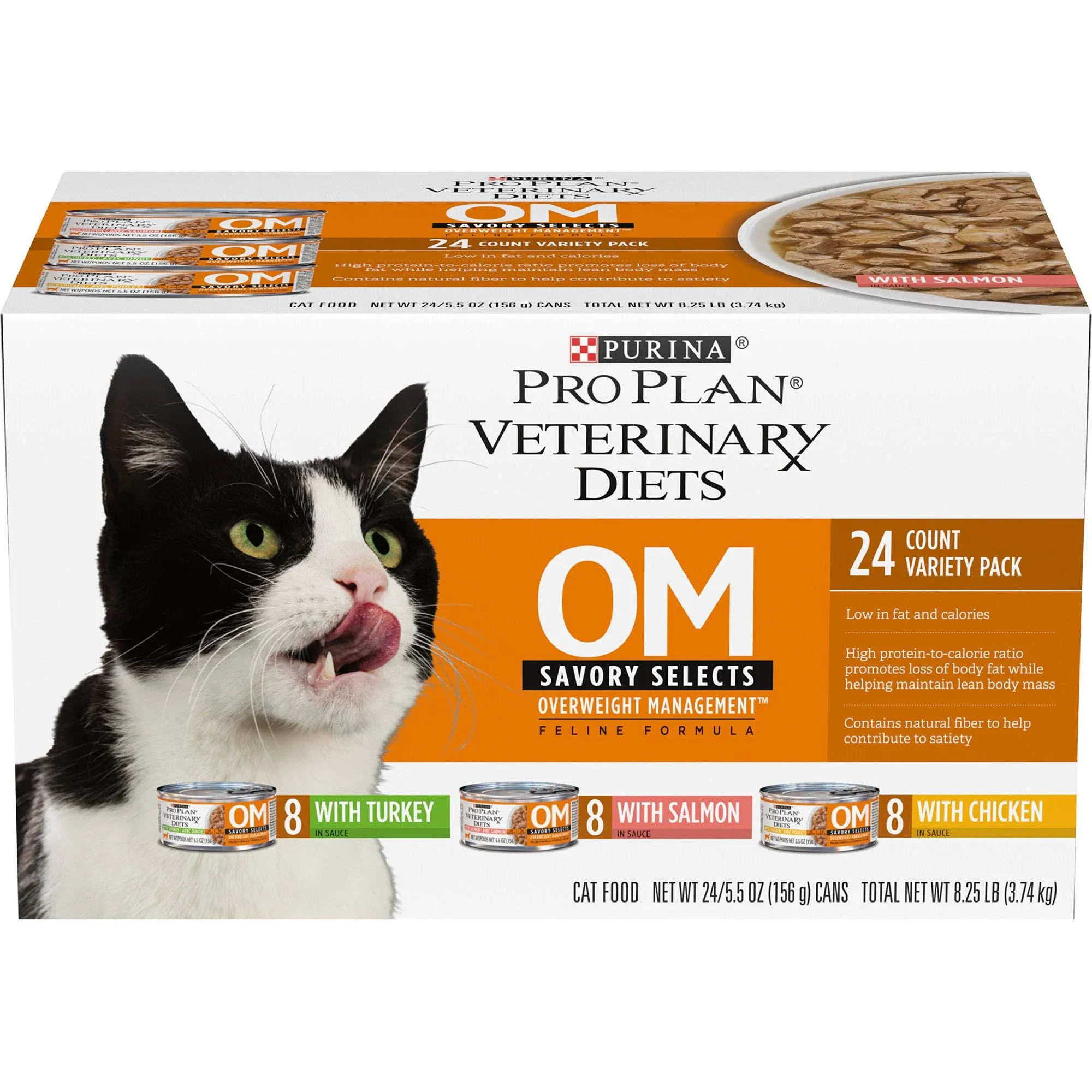 Pro Plan Veterinary Diets Purina OM Savory Selects Wet Cat Food Variety Pack - (Pack of 24) 5.5 oz. Cans