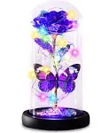 Purple Butterfly Rose Flower Birthday Gifts - Women Gifts for Her Anniversary Valentines Mothers Day Christmas Thanksgiving - Light Up Rose Flower