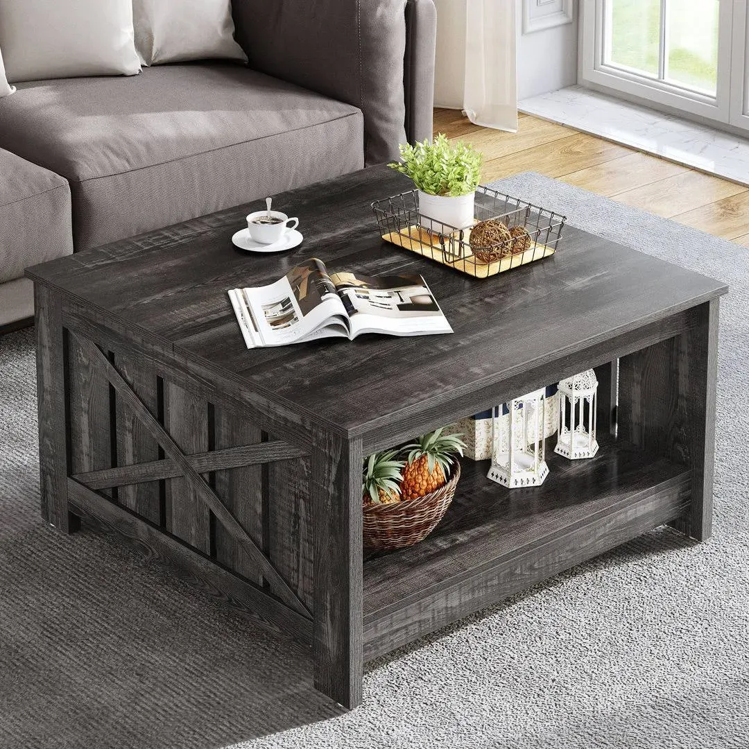 Vesely Farm House 4 Legs Coffee Table with Storage Laurel Foundry Modern Farmhouse Color: Gray