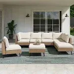 * Outdoor Patio Furniture, 6 Piece Outdoor Sectional Sofa PE Rattan Wicker Patio * Sets, All Weather Patio Furniture Set with * Cushions for Garden, Backyard