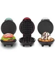 Mini Maker 3 Pk. Grill, Griddle, and Waffle Maker  - Red, White, Aqua