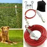 Heavy Duty Aerial Dog Tie Out Trolley System for Small to Large Dogs - Dog Run Cable 100ft /75ft Zipline with 10ft Runner Cable Great for Yard Camping Outdoor (Red, 100 ft for one Dogs up to 250 lbs)