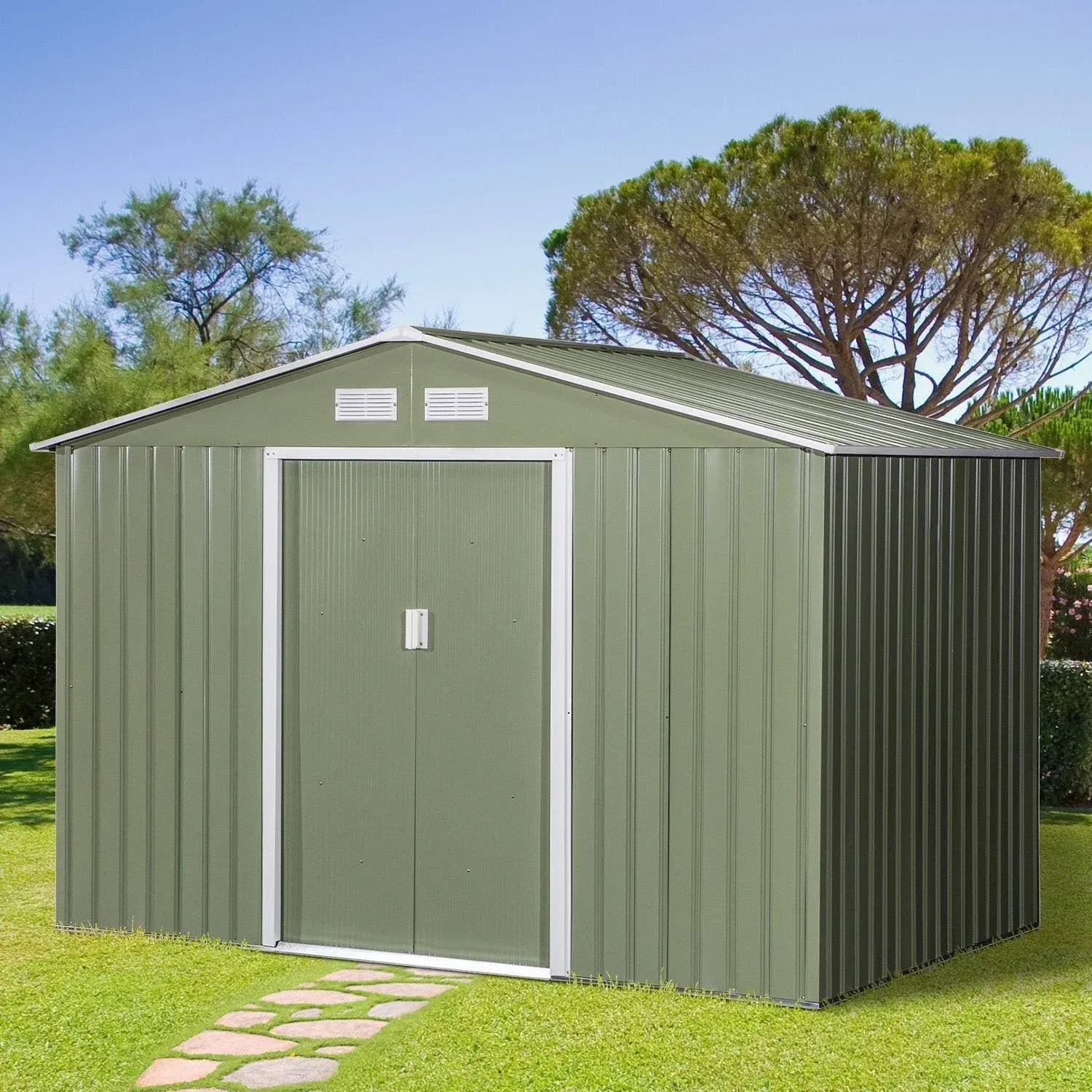 Domi Outdoor Storage Shed 8.2&#039;x 6.2&#039;,Patio Metal Garden Shed with Lockable Door