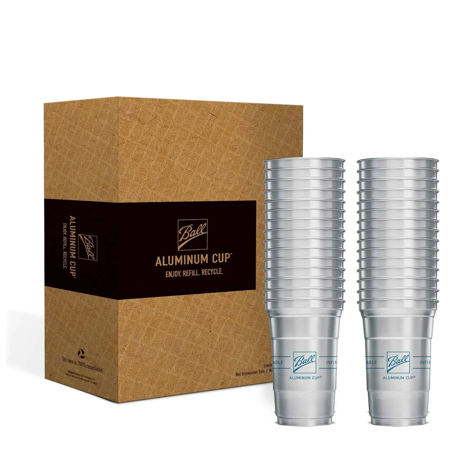 Ball Aluminum Cup Recyclable Party Cups, 20 oz. Cup, 30 Cups per Pack