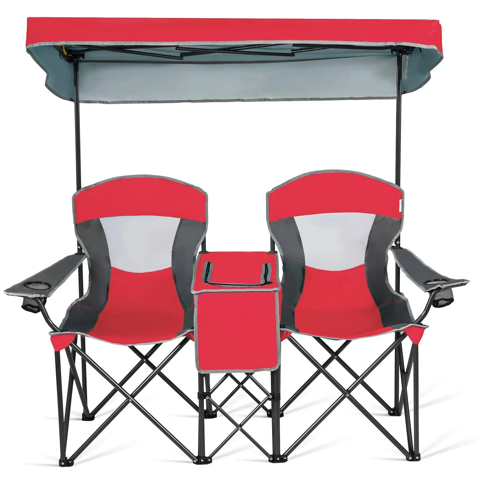 Goplus Double Camping Seat w/Shade Canopy, Red