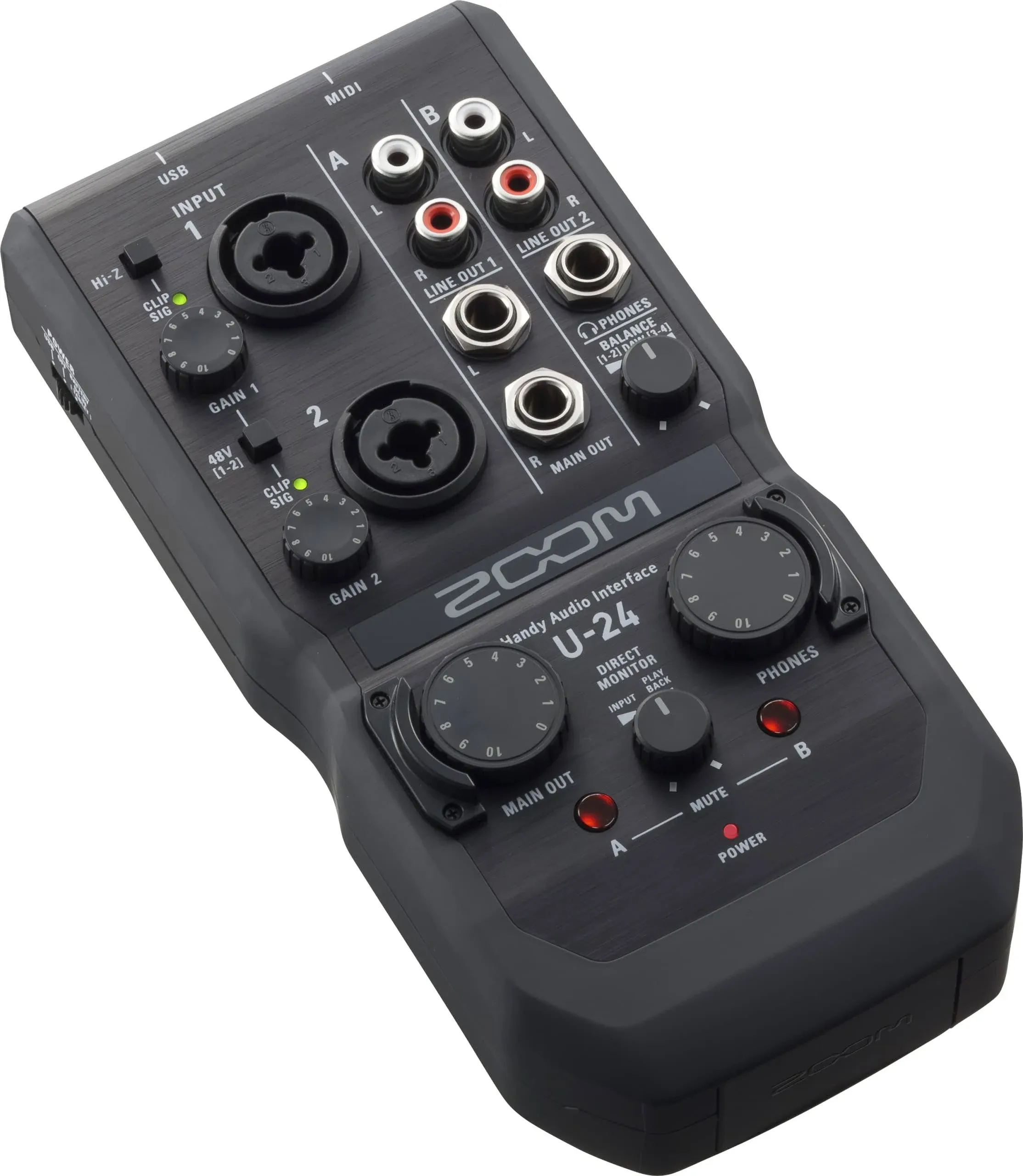 Zoom U-24 Handy Audio Interface, 2-Channel Portable USB Audio Interface, 2 XLR/TRS Combo Inputs, MIDI I/O, RCA Outputs