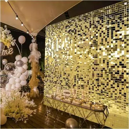 Kate Square Gold Shimmer Wall Sequin Panel Backdrop Birthday Wedding Background Decoration Wall(Pack of 12)