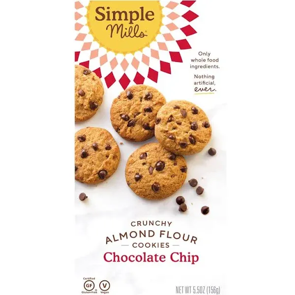 Simple Mills Crunchy Cookies, Chocolate Chip - 5.5 oz box