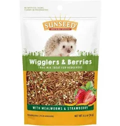 Sunseed Vita Prima Wigglers & Berries Hedgehog Treat - Mealworms for Hedgehogs - Small Animal Trail Mix Snack