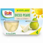 Dole Pears, Diced - 4 pack, 4 oz cups