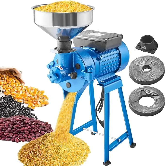 VEVOR Electric Grain Mill Grinder, 1500W 110V Dry & Wet Spice Grinder, Commercial Corn Mill with Funnel, Thickness Adjustable Powder Machine, Heavy Duty Feed Flour Cereal Mill Wheat Grinders