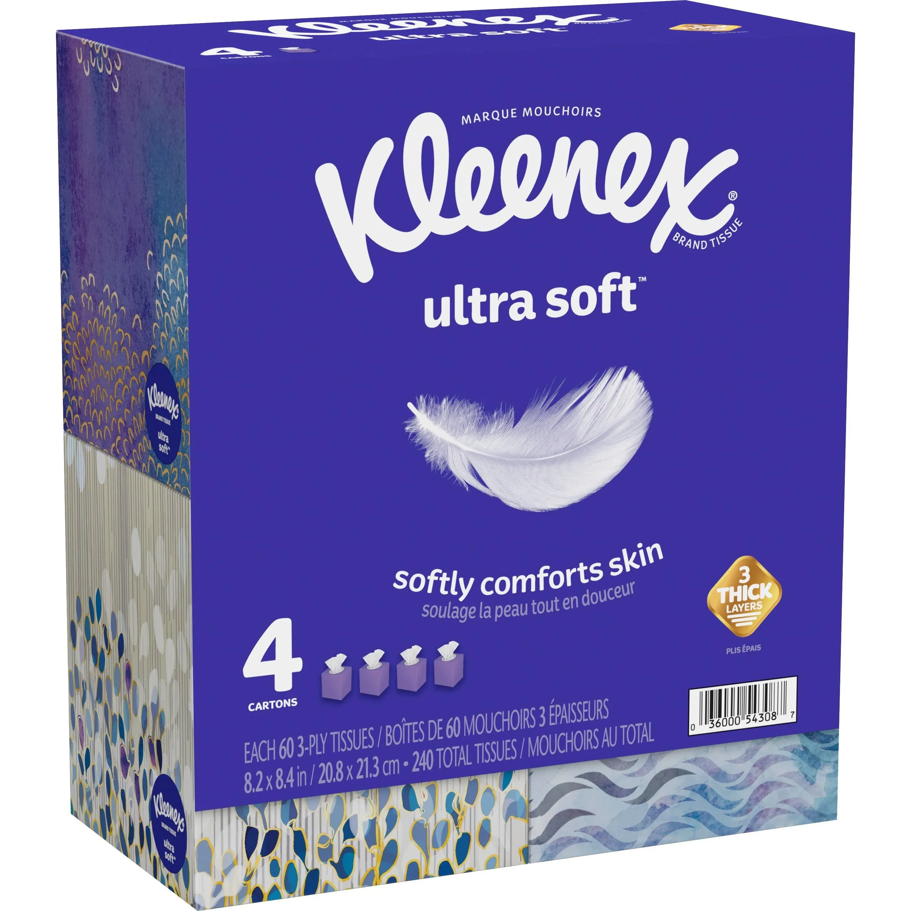 Kleenex Ultra Soft Tissues, 3-Ply - 4 - 60 tissues cartons [240 tissues]