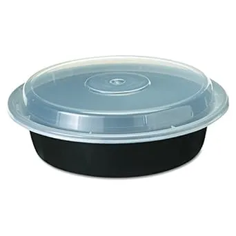 Pactiv Newspring NC723B 24 oz. Black 7" VERSAtainer Round Microwavable Container with Lid - 150/Case