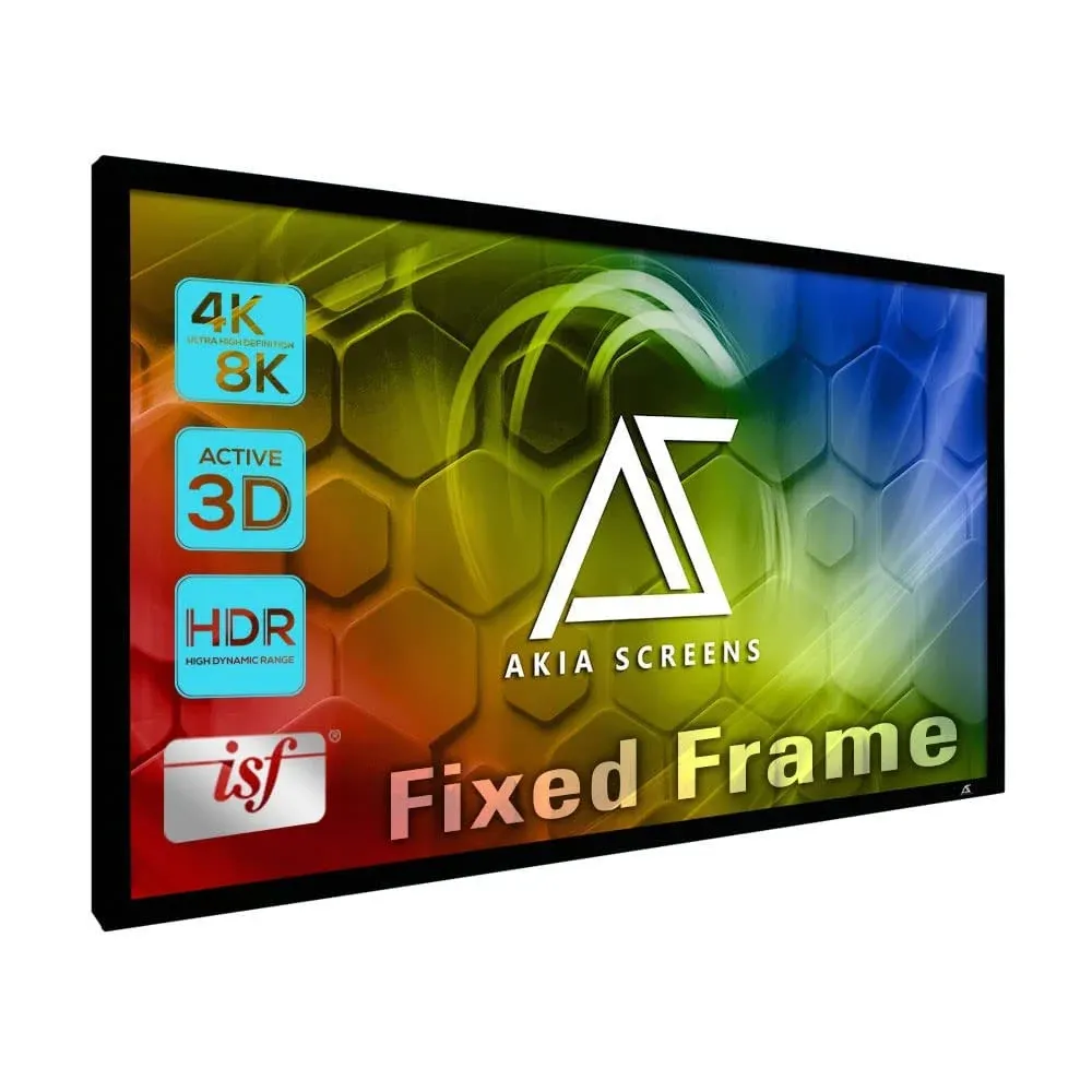 Akia Screens Fixed Frame Projector Screen 100 inch 16:9 8K 4K Ultra HD 3D Ready Wall Mount CINEWHITE UHD-B 100 Projection Screen for Indoor Movie Video Home Theater Cinema Office AK-FF100WH2