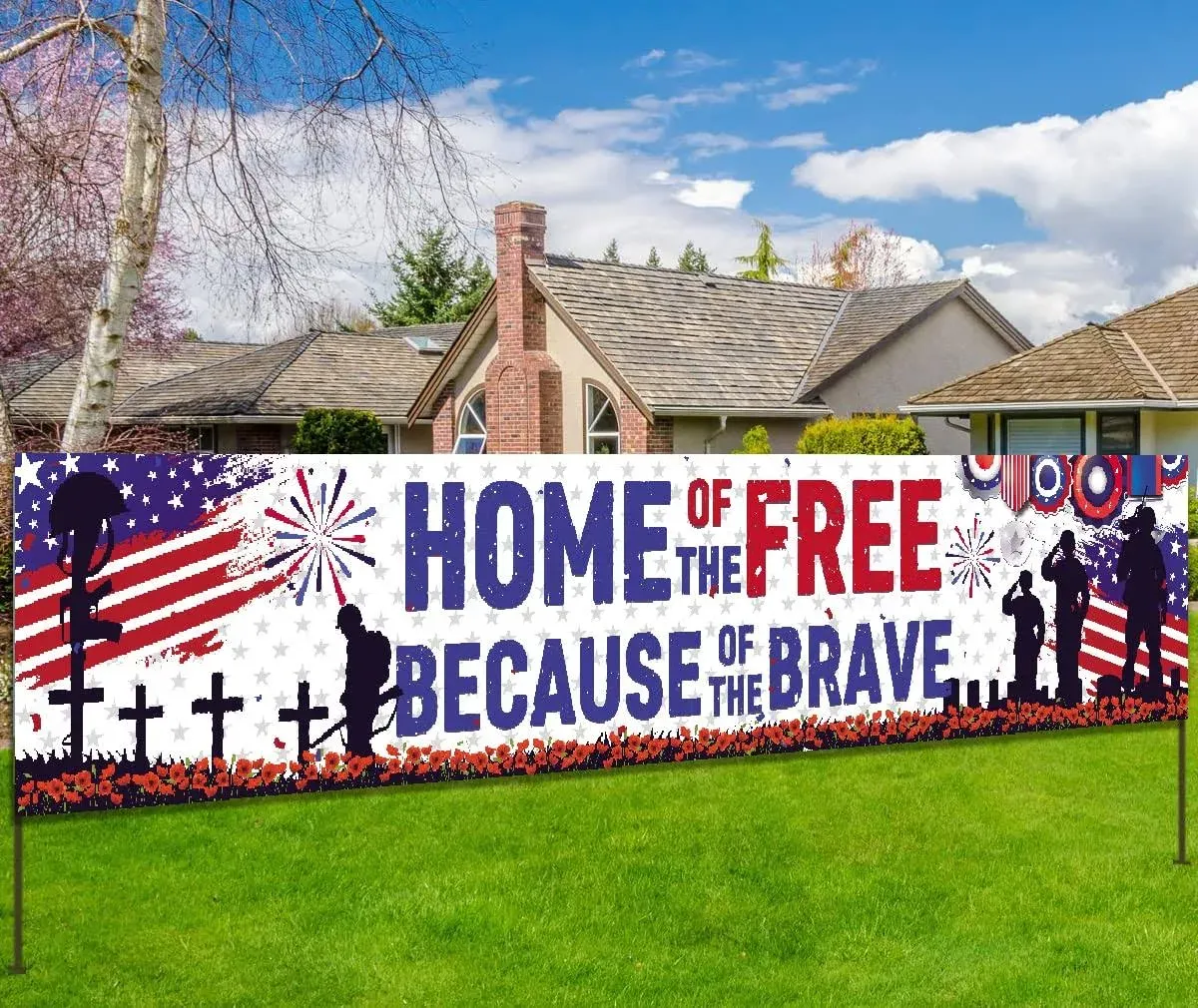 Patriotic Soldier Decoration,Home of Free Yard Sign Banner,4th of July Memory Day Returning Back Military Army Banner for Independence Day Decoration(banner)