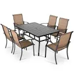 Nuu Garden 7-Pieces Rust-Free Metal Outdoor Patio Dining Set with 6 Textilene Dining Chairs and Rectangular Dining Table