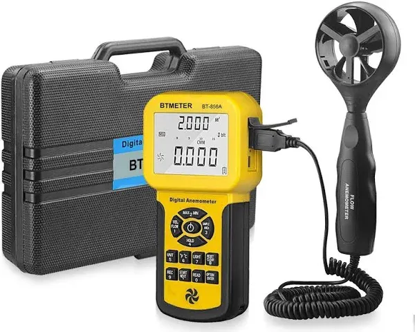 BTMETER BT-856A Pro CFM Anemometer Measures Wind Speed, Wind Flow, Wind Temp for HVAC Air Flow Velocity Meter with USB