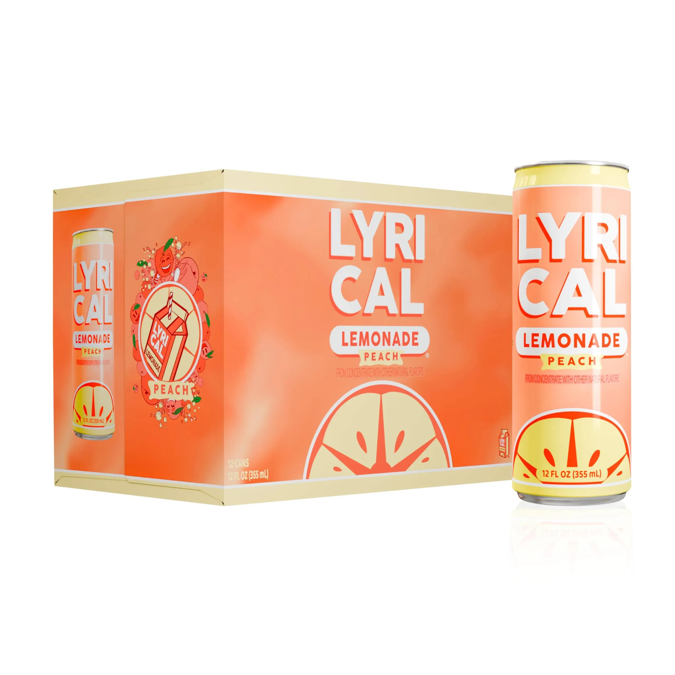 Lyrical Lemonade, Peach Juice Drink, 12 fl oz, 12 Pack Cans