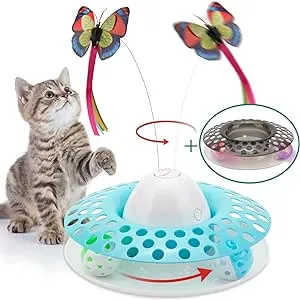 Chintu Interactive Cat Toys with 2 Ball Tracks - Automatic Kitten Toy Electric Spin Butterfly Cat Ball Toy for Indoor Cats, Funny Cat Exercise Toy, Dancer Toy for Kitty, 2 Butterfly Replacements