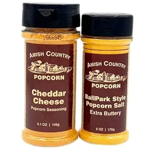 Amish Country Popcorn | Seasoning Variety Pack | BallPark Style ButterSalt - 6 oz & Cheddar Cheese - 5.1 oz Popcorn Seasoning | Old Fashioned, Non-GMO and Gluten Free