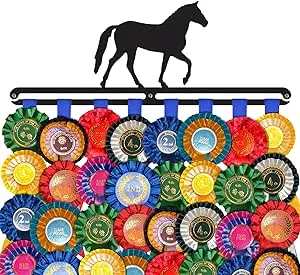 Horse Show Award Ribbon Display Holder Rosette Wall Hanger 'Equestrian' Black Metal