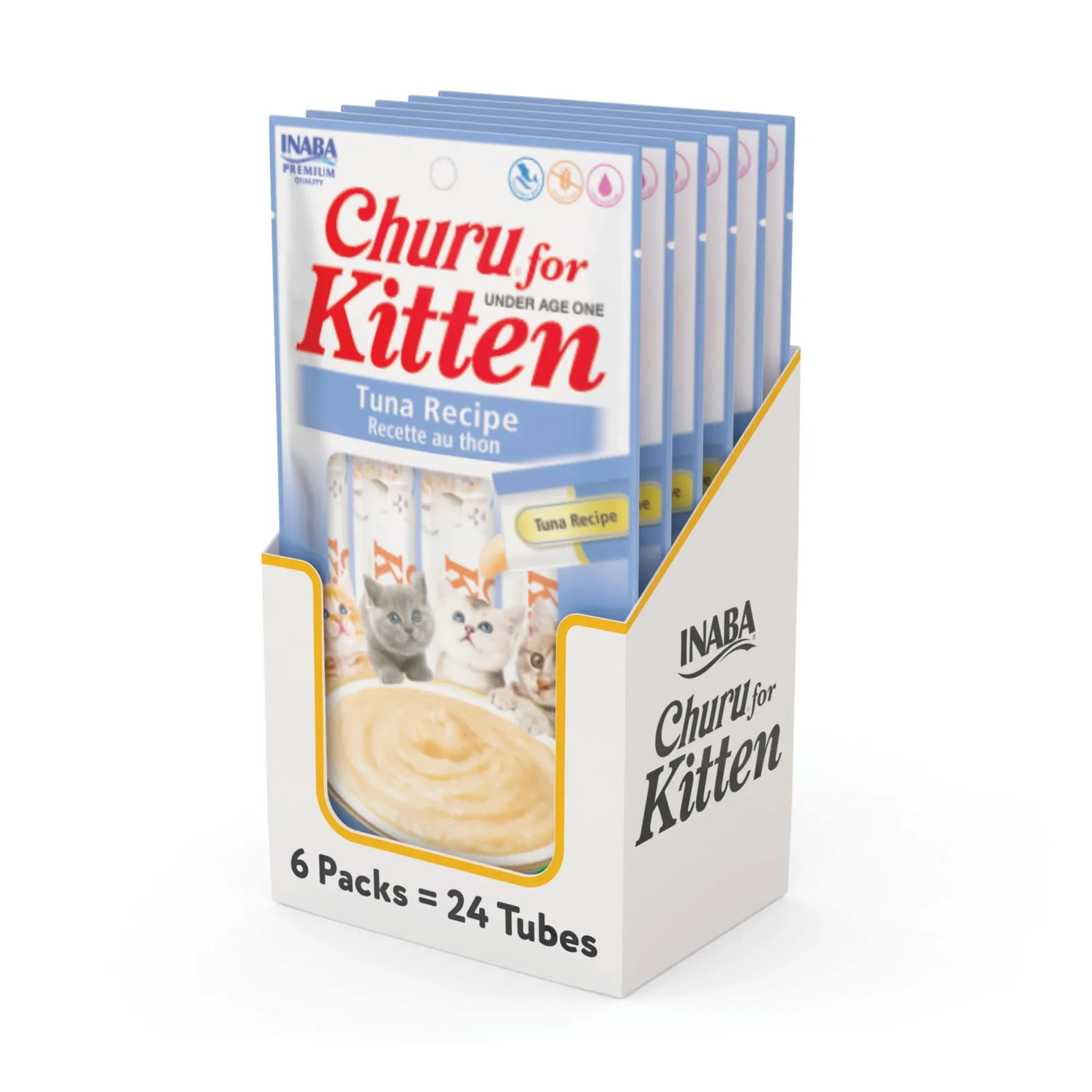 INABA Churu for Kittens, Creamy, Purée Lickable Cat Treats with DHA, EPA, Vitamin E & Taurine, 0.5 Ounces Each, 24 Tubes (4 per Pack), Tuna Recipe