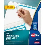 Avery 11436 Print/Apply Clear Label Dividers, 5-Tab, 8.5 x 11, White, 5 Sets/PK